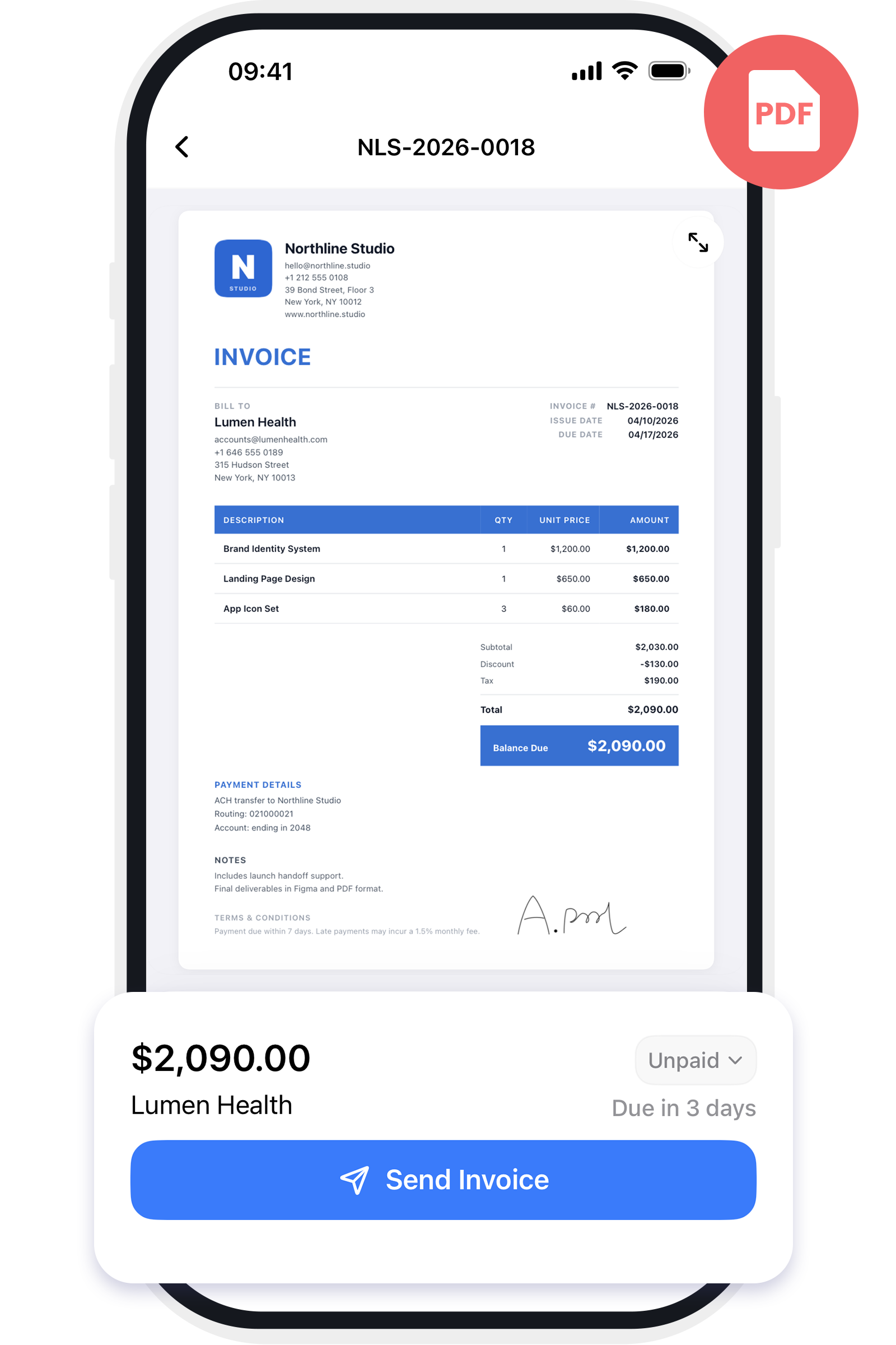 Invoice Maker PDF export and sharing screen