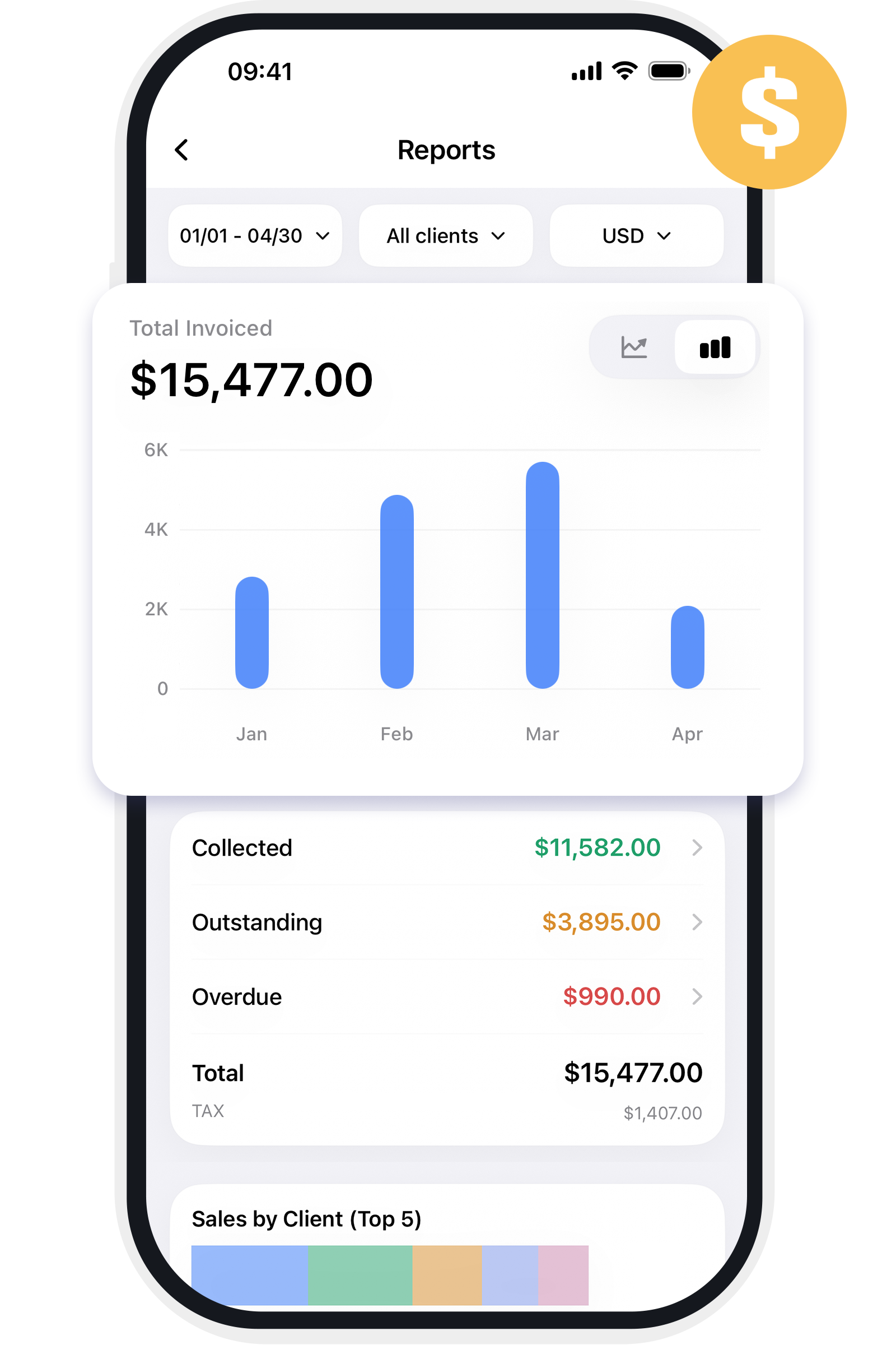 Invoice Maker reports and payment tracking screen