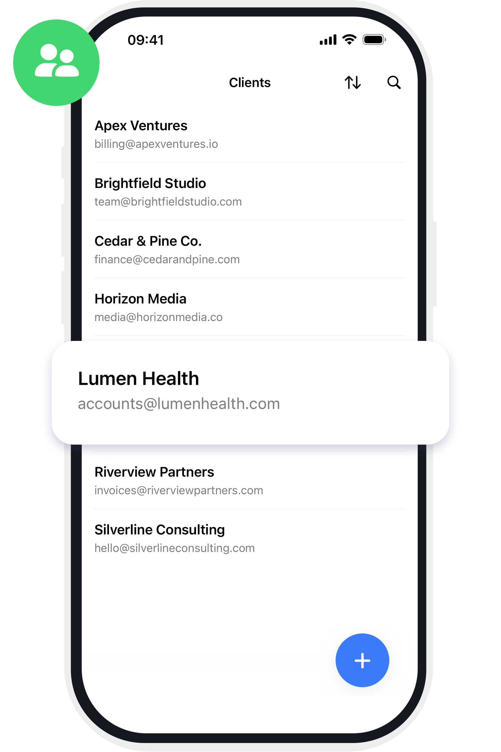InvoiceFolio client and item library screen