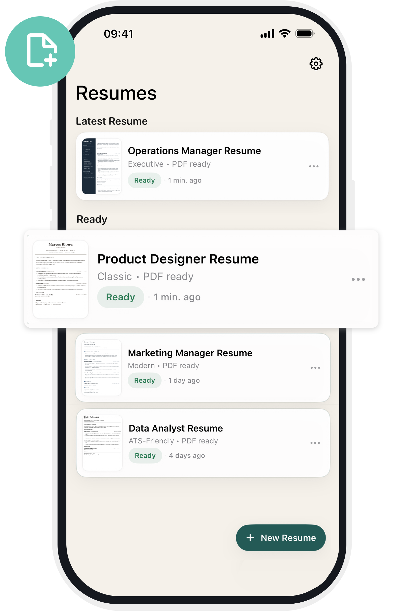 Resuvo resume library screen